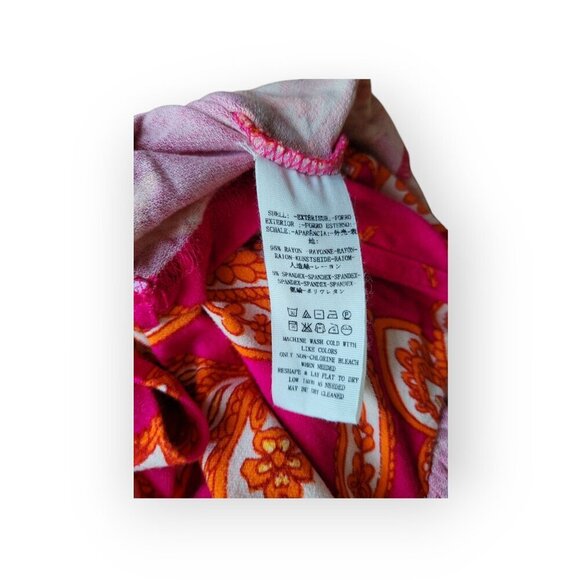 Free People bohemian pink orange floral Cha Cha Cha Cold Shoulder Top Small - Picture 8 of 11